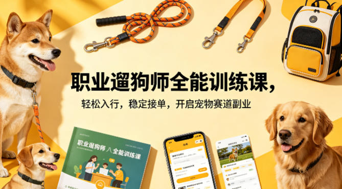 职业遛狗师全能训练课，轻松入行，稳定接单，开启宠物赛道副业-轻创掘金社
