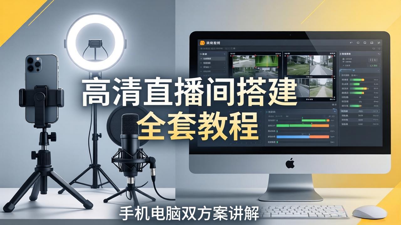 高清直播间搭建全套教程，手机电脑双方案讲解，设备选型调试多机位实操教学-轻创掘金社