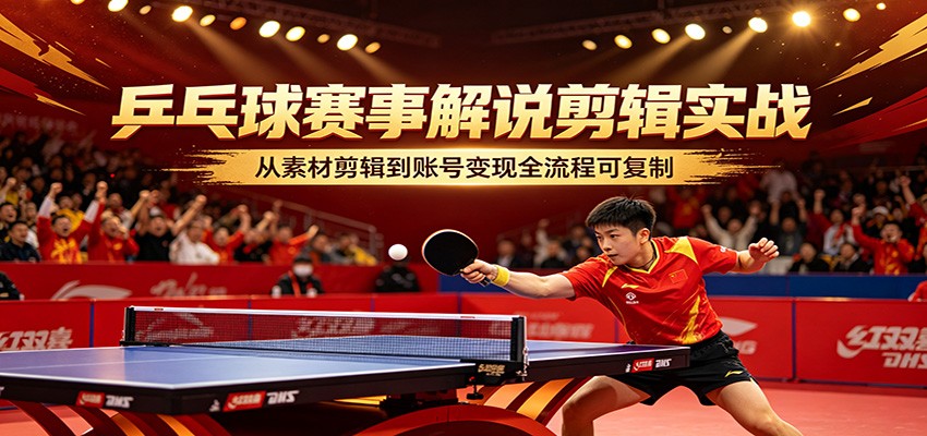 乒乓球赛事解说剪辑实战，从素材剪辑到账号变现全流程可复制-轻创掘金社
