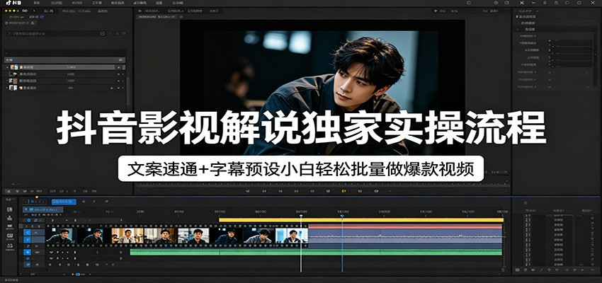 抖音影视解说独家实操流程，文案速通+字幕预设小白轻松批量做爆款视频-轻创掘金社
