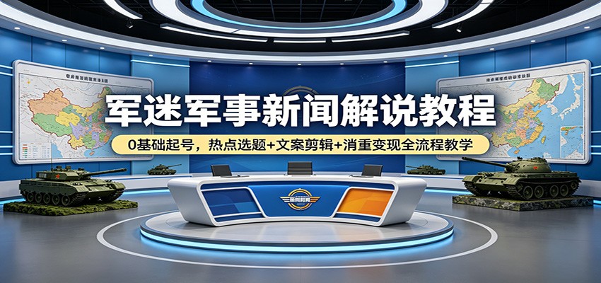 军迷军事新闻解说教程：0基础起号，热点选题+文案剪辑+消重变现全流程教学-轻创掘金社