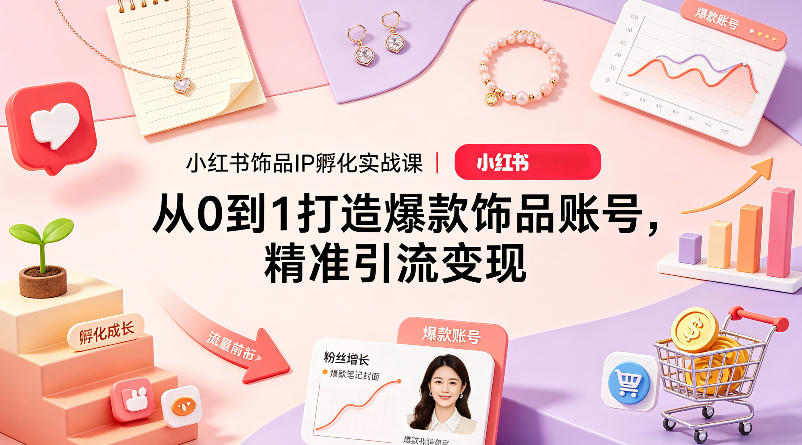 小红书饰品IP孵化实战课｜从0到1打造爆款饰品账号，精准引流变现-轻创掘金社