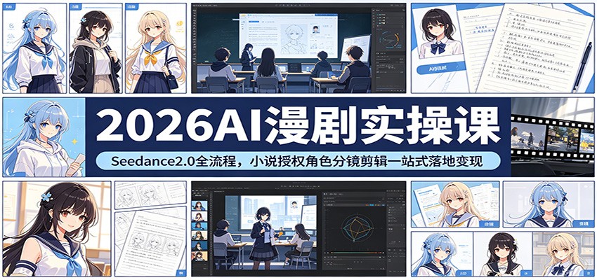 2026AI漫剧实操课：Seedance2.0全流程，小说授权角色分镜剪辑一站式落地变现-轻创掘金社