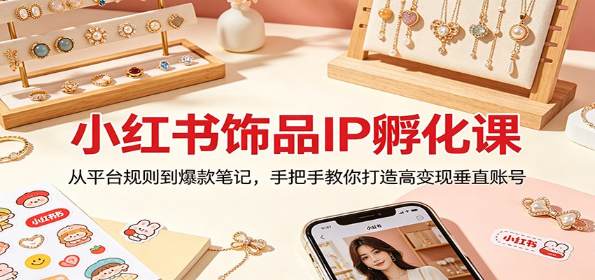 小红书饰品IP孵化课：从平台规则到爆款笔记，手把手教你打造高变现垂直账号-轻创掘金社