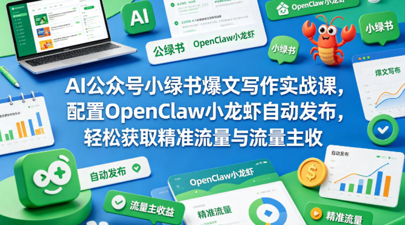 AI公众号小绿书爆文写作实战课，配置OpenClaw小龙虾自动发布，轻松获取精准流量与流量主收益-轻创掘金社