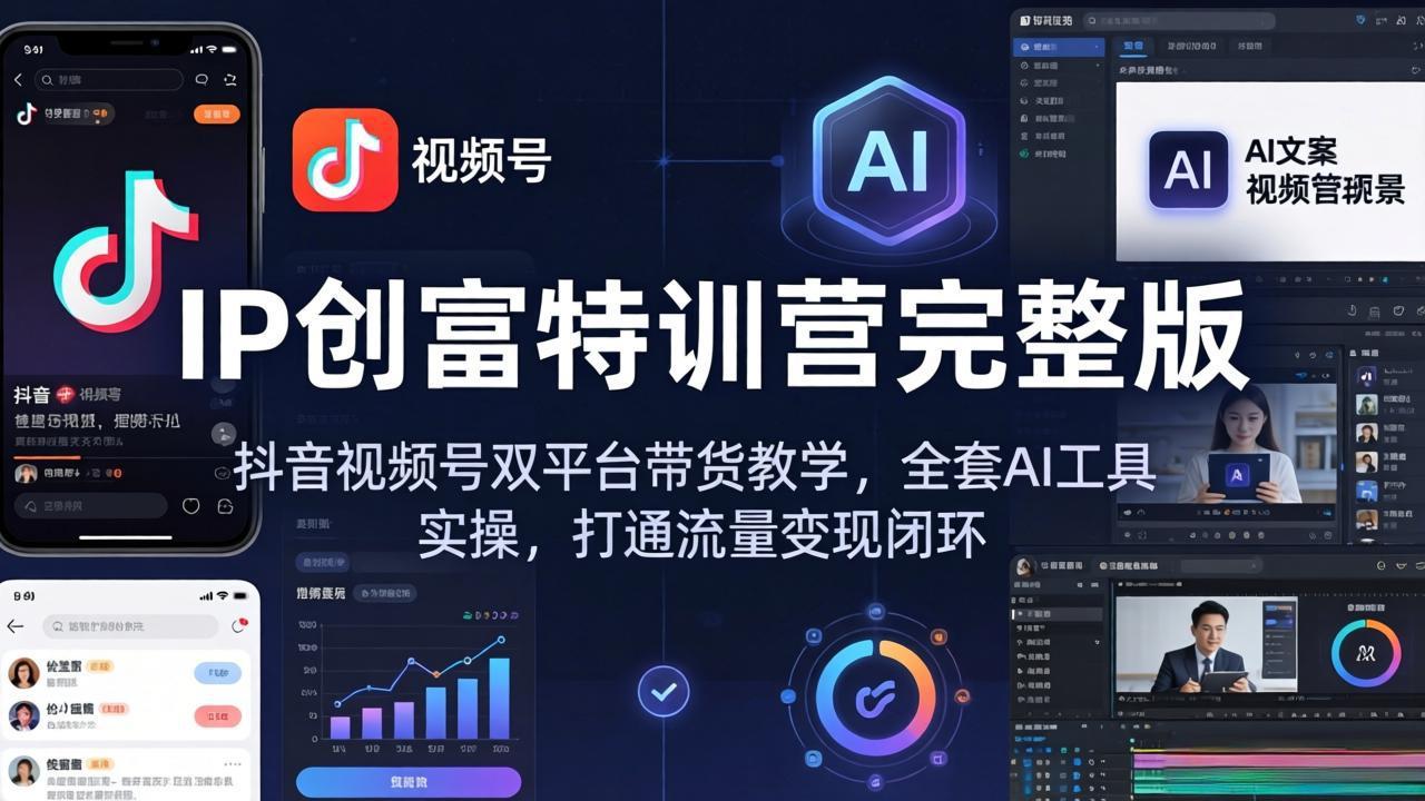 IP创富特训营完整版：抖音视频号双平台带货教学，全套AI工具实操，打通流量变现闭环-轻创掘金社
