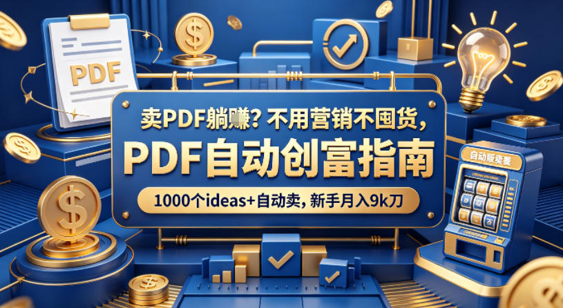 卖PDF躺賺？不用营销不囤货，PDF自动创富指南，1000个ideas+自动卖，新手月入9k刀【原创双语字幕】-轻创掘金社