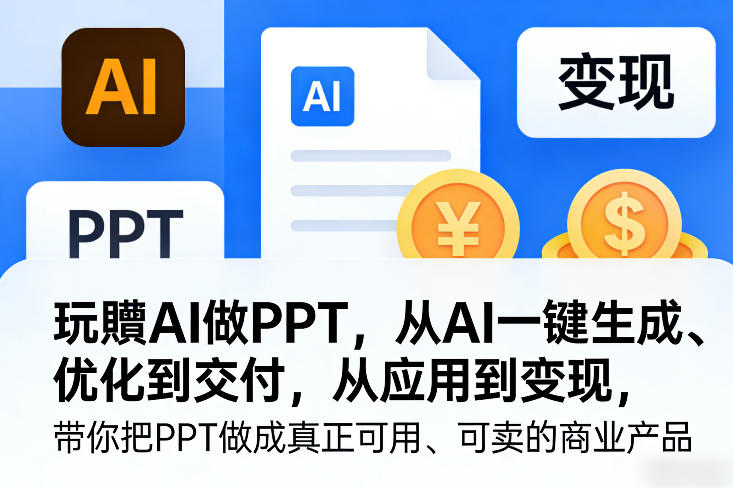 玩賺AI做PPT，从AI一键生成、优化到交付，从应用到变现，带你把PPT做成真正可用、可卖的商业产品-轻创掘金社