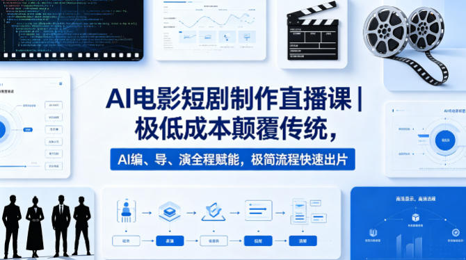 AI电影短剧制作直播课｜极低成本颠覆传统，AI编、导、演全程赋能，极简流程快速出片-轻创掘金社