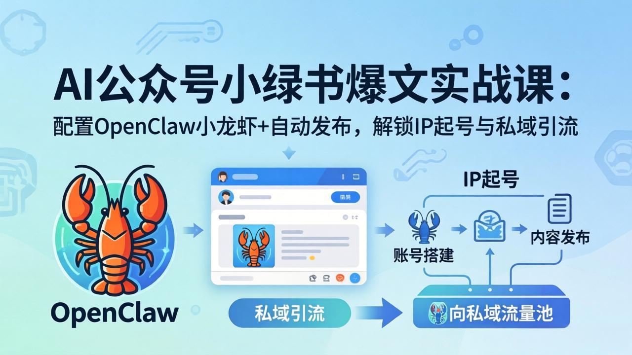 AI公众号小绿书变现实战课：小绿书爆文写作+OpenClaw自动发布，解锁IP起号与私域引流-轻创掘金社