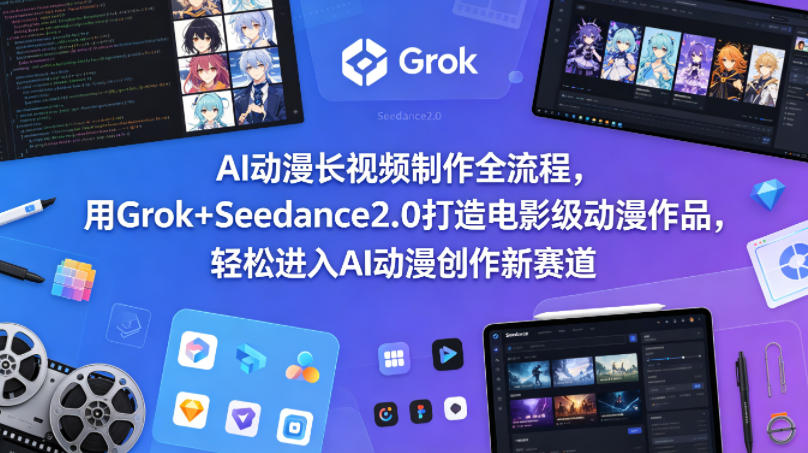 AI动漫长视频制作全流程，用Grok+Seedance2.0打造电影级动漫作品，轻松进入AI动漫创作新赛道-轻创掘金社