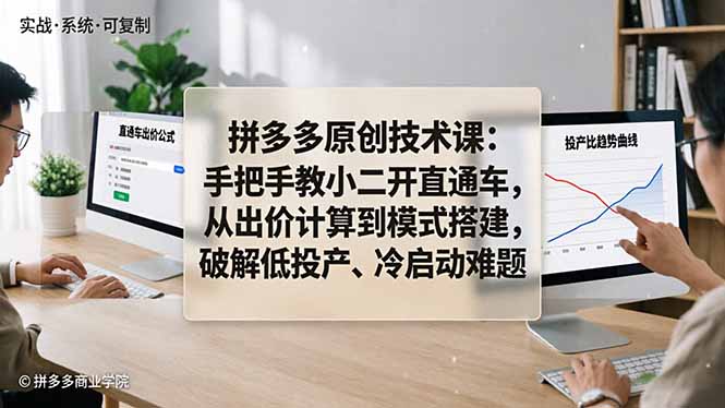 拼多多原创技术课：手把手教小二开直通车，从出价计算到模式搭建，破解低投产、冷启动难题-轻创掘金社