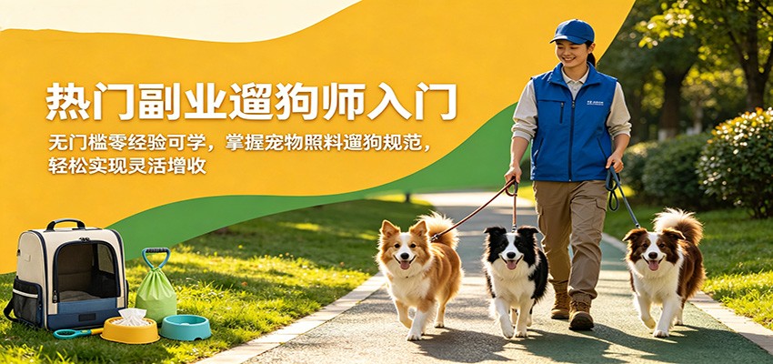 热门副业遛狗师入门，无门槛零经验可学，掌握宠物照料遛狗规范，轻松实现灵活增收-轻创掘金社