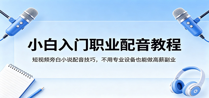 小白入门职业配音教程，短视频旁白小说配音技巧，不用专业设备也能做高薪副业-轻创掘金社
