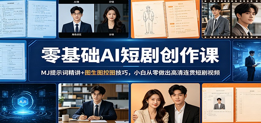 零基础AI短剧创作课：MJ提示词精讲+图生图控图技巧，小白从零做出高清连贯短剧视频-轻创掘金社