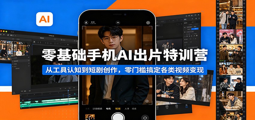 零基础手机AI出片特训营：从工具认知到短剧创作，零门槛搞定各类视频变现-轻创掘金社