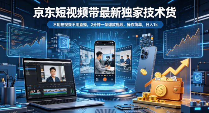 京东短视频带货最新独家技术，不用拍视频不用直播，2分钟一条爆款视频，操作简单，日入1k+【揭秘】-轻创掘金社
