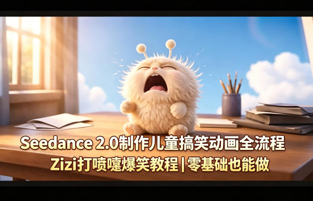 Seedance 2.0制作儿童搞笑动画全流程Zizi打喷嚏爆笑教程｜零基础也能做-轻创掘金社