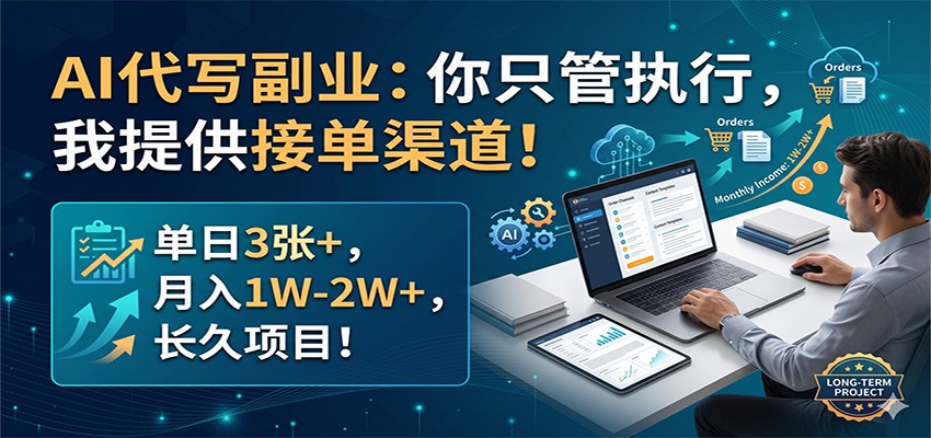 AI代写副业：你只管执行，我提供接单渠道！单日3张+，月入1W-2W+，长久项目-轻创掘金社