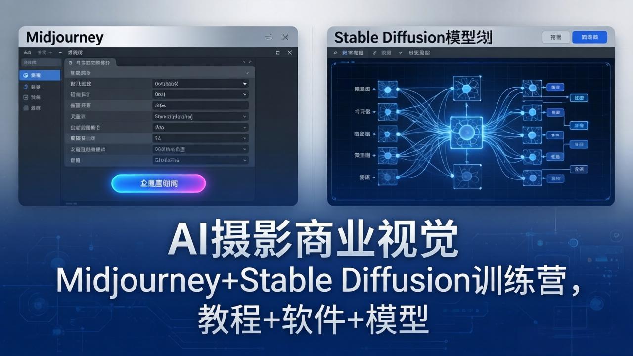 AI摄影商业视觉Midjourney+Stable Diffusion训练营，教程+软件+模型-轻创掘金社