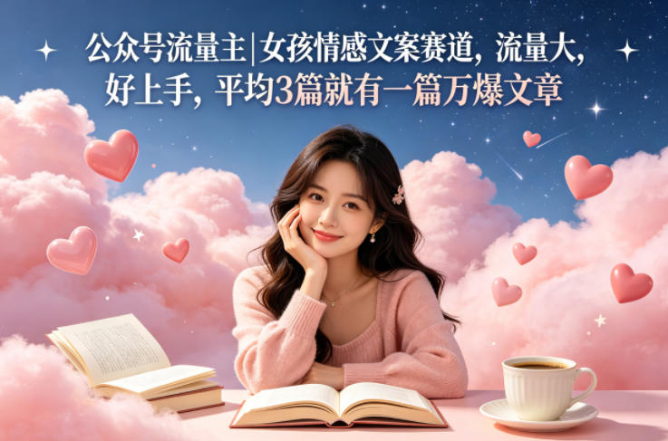 公众号流量主女孩情感文案赛道，流量大，好上手，平均3篇就有一篇万爆文章-轻创掘金社