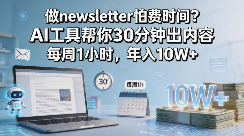 做newsletter怕费时间？AI工具帮你30分钟出内容，每周1小时，年入10W+！【原创双语字幕】-轻创掘金社