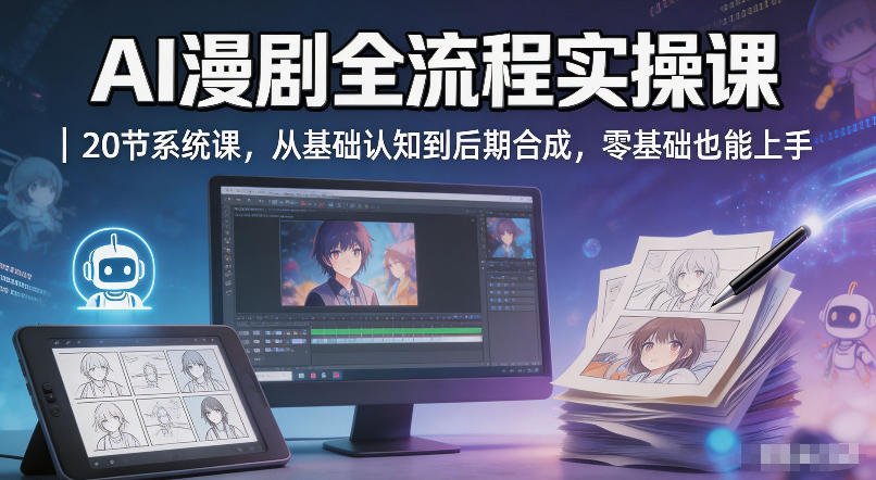 AI漫剧全流程实操课｜20节系统课，从基础认知到后期合成，零基础也能上手-轻创掘金社