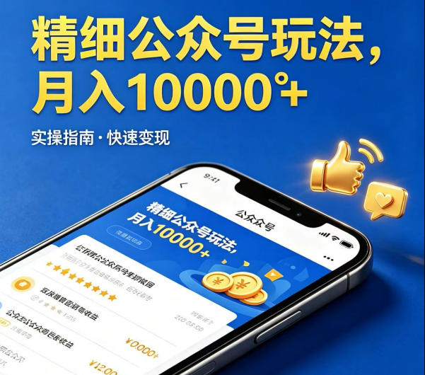 精细化公众号玩法，我们给你提供文章，你来负责发布，收益可观，月入1W+【揭秘】-轻创掘金社