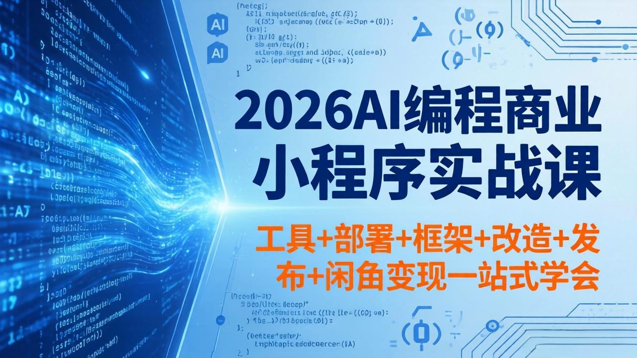 2026AI编程商业小程序实战课，工具+部署+框架+改造+发布+闲鱼变现一站式学会-轻创掘金社