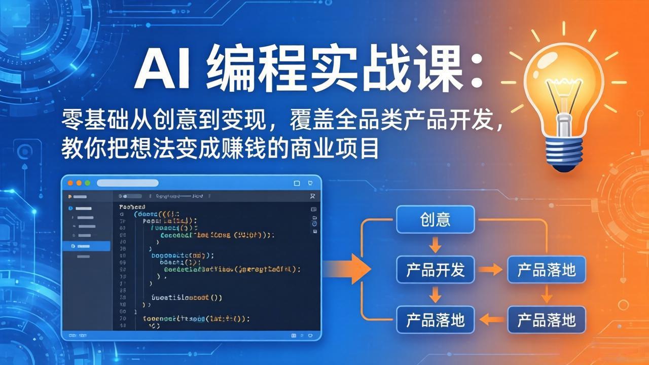 AI编程实战课-第三期-5月3更新：零基础从创意到变现，覆盖全品类产品开发，把想法变成赚钱项目-轻创掘金社