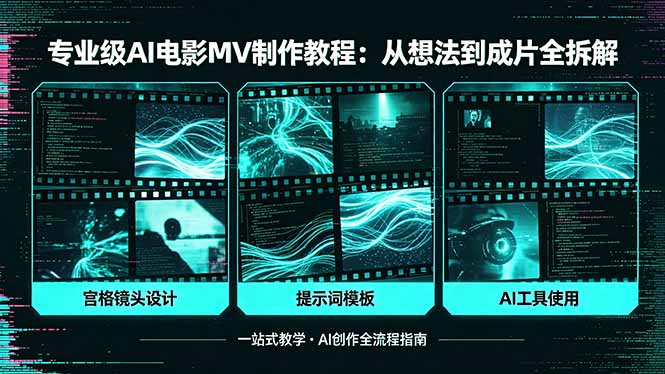 专业级AI电影MV制作教程，从想法到成片全拆解，宫格镜头+提示词模板+AI工具一站式教学-轻创掘金社