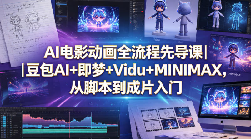 AI电影动画全流程先导课｜豆包AI+即梦+Vidu+MINIMAX，从脚本到成片入门-轻创掘金社