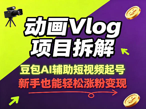 动画Vlog项目拆解，豆包AI辅助短视频起号，新手也能轻松涨粉，43条作品涨粉8.3W-轻创掘金社