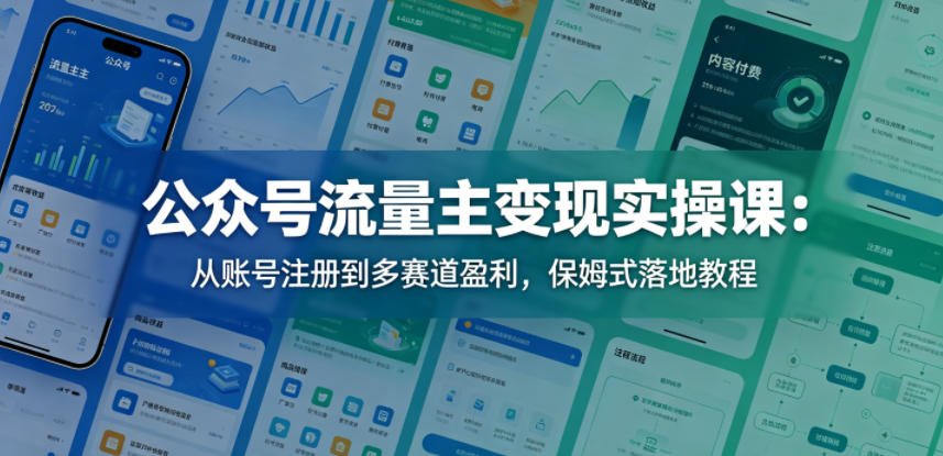 公众号流量主变现实操课：从账号注册到多赛道盈利，保姆式落地教程-轻创掘金社