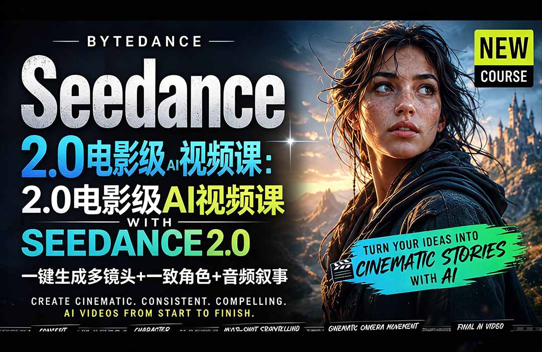 Seedance 2.0电影级AI视频课：一键生成多镜头+一致角色+音频叙事-轻创掘金社