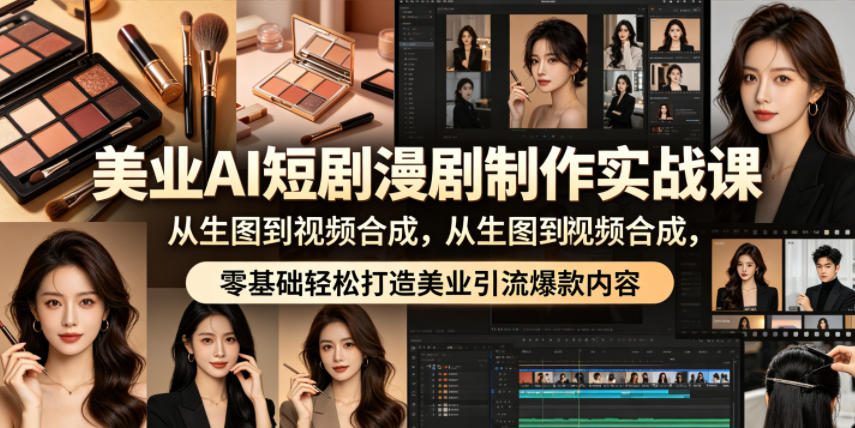 美业AI短剧漫剧制作实战课,从生图到视频合成,零基础轻松打造美业引流爆款内容-轻创掘金社