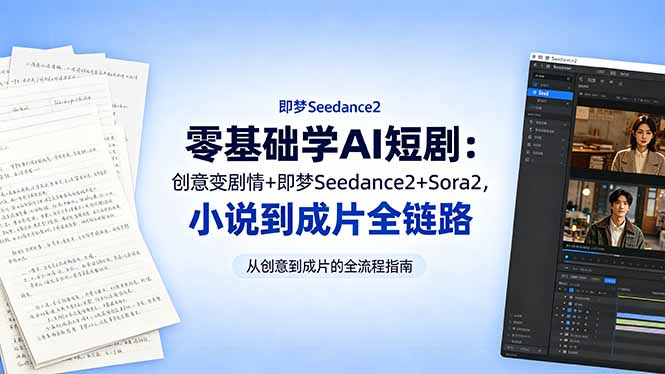 零基础学AI短剧：创意变剧情+即梦Seedance2+Sora2，小说到成片全链路-轻创掘金社