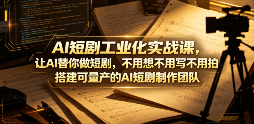 AI短剧工业化实战课,让AI替你做短剧,不用想不用写不用拍,搭建可量产的AI短剧制作团队-轻创掘金社