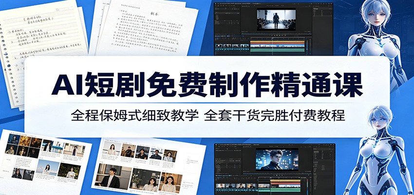 AI短剧免费制作精通课：全程保姆式细致教学，全套干货完胜付费教程-轻创掘金社