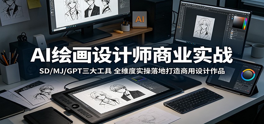 AI绘画设计师商业实战：SD/MJ/GPT三大工具，全维度实操落地打造商用设计作品-轻创掘金社