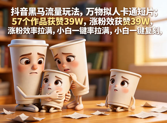 抖音黑马流量玩法，万物拟人卡通短片，57个作品获赞39W，涨粉效率拉满，小白一键复刻，保姆级拆解-轻创掘金社