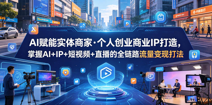 AI赋能实体商家·个人创业商业IP打造，掌握AI+IP+短视频+直播的全链路流量变现打法-轻创掘金社