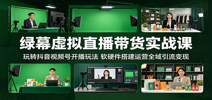 绿幕虚拟直播带货实战课：玩转抖音视频号开播玩法，软硬件搭建运营全域引流变现-轻创掘金社