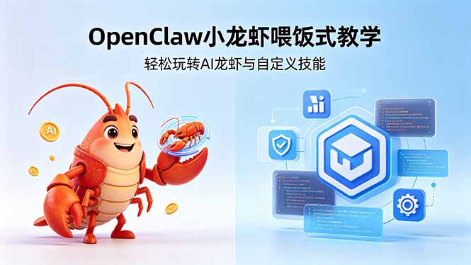 不用懂技术!OpenClaw小龙虾喂饭式教学,轻松玩转AI龙虾与自定义技能 (5月22更新-轻创掘金社