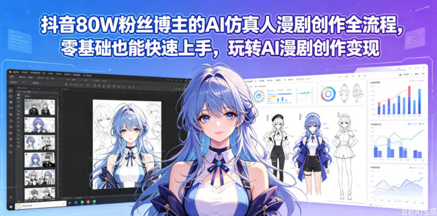 抖音80W粉丝博主的AI仿真人漫剧创作全流程,零基础也能快速上手,玩转AI漫剧创作变现-轻创掘金社
