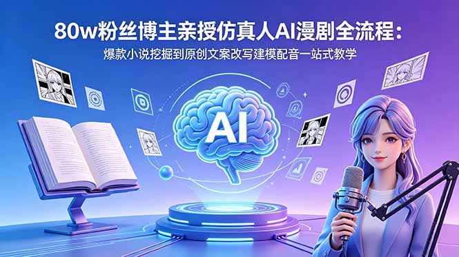 80w粉丝博主亲授仿真人AI漫剧全流程：爆款小说挖掘到原创文案改写建模配音一站式教学-轻创掘金社
