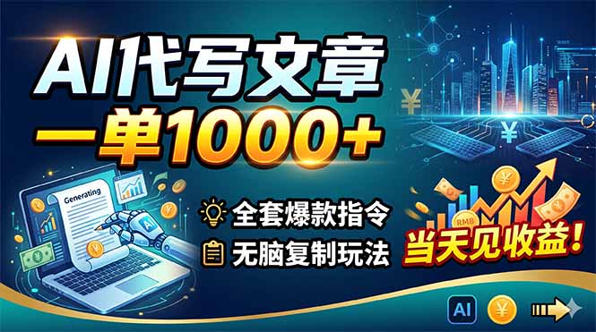 AI代写文章,一单1000+,全套爆款指令+无脑复制玩法,当天见收益!-轻创掘金社