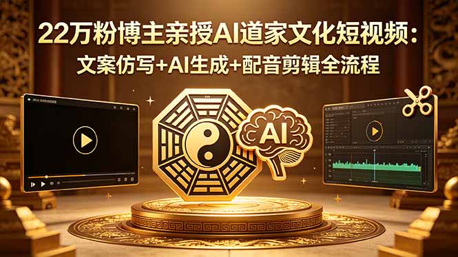 22万粉博主亲授AI道家文化短视频：文案仿写+AI生成+配音剪辑全流程-轻创掘金社