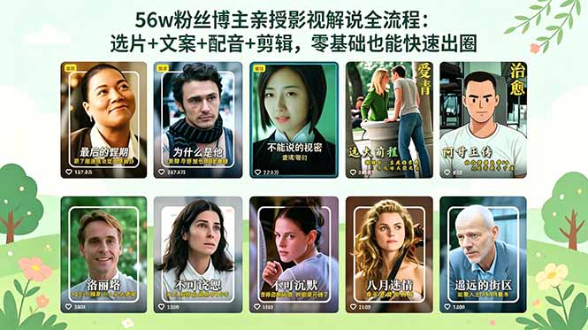 56万粉丝博主亲授影视解说全流程：选片+文案+配音+剪辑，零基础也能快速出圈-轻创掘金社