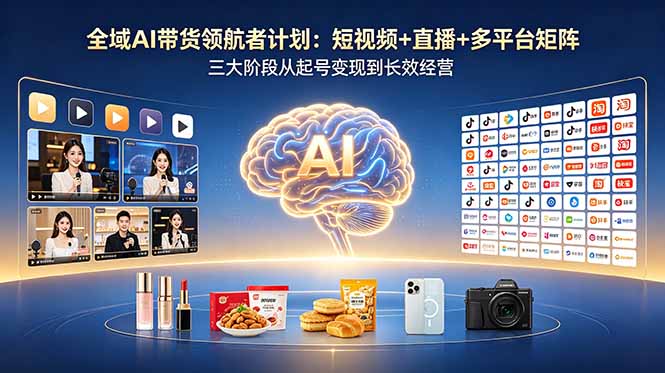 全域AI带货领航者计划:短视频+直播+多平台矩阵,三大阶段从起号变现到长效经营-轻创掘金社